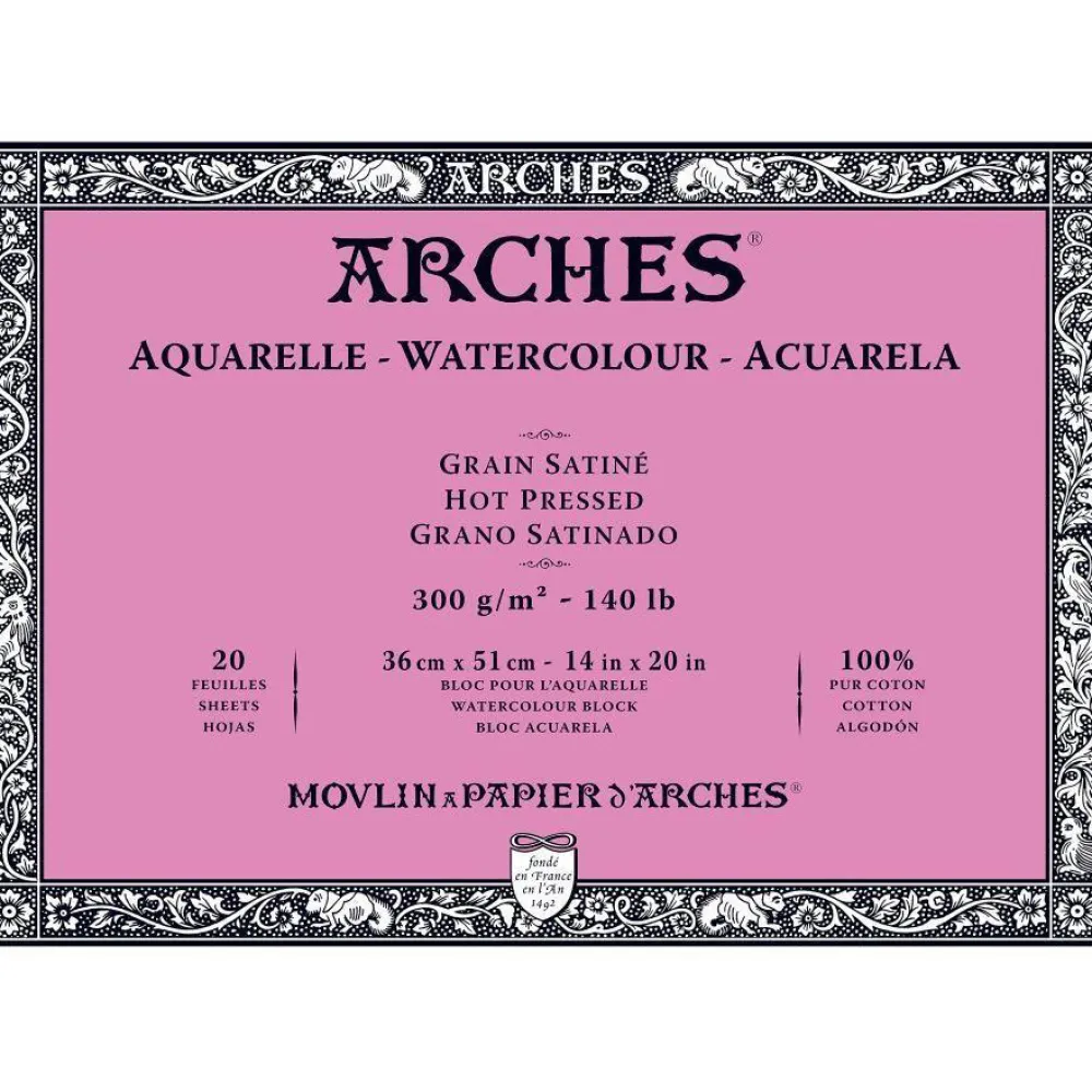 Arches Blok do akwareli - - hot pressed, 36 x 51 cm, 300 g, 20 ark.