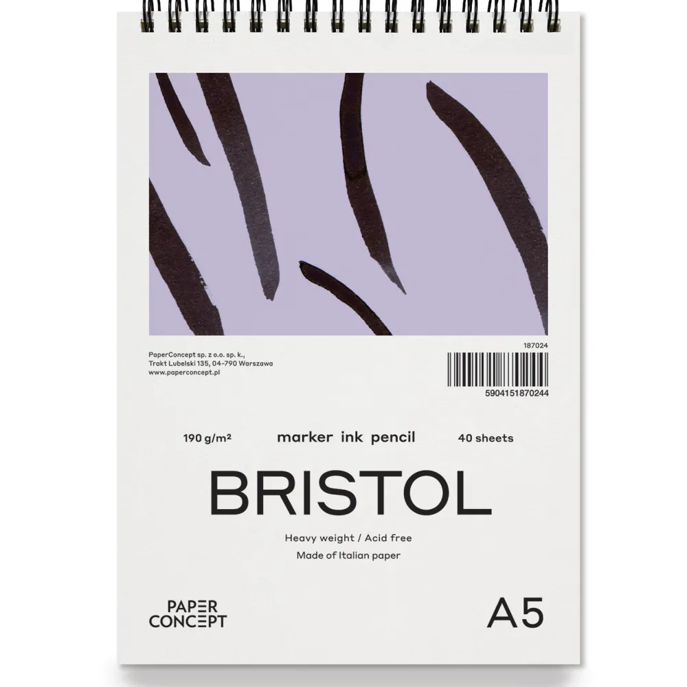 PaperConcept Blok do kredek i tuszu Bristol na spirali - - smooth A5 190 g 40 ark. > Bloki Szkicowe|Bloki Uniwersalne