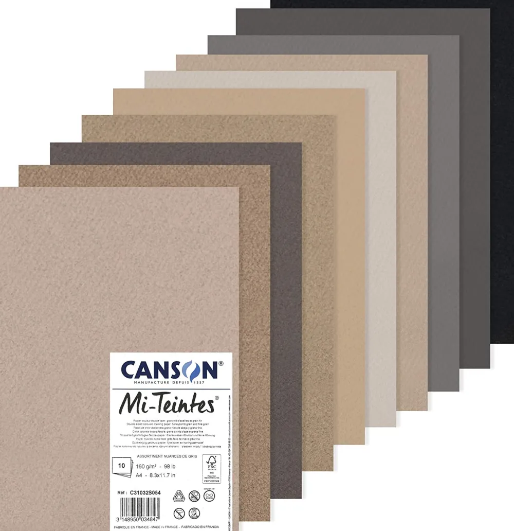 Canson Blok do pasteli Mi-Teintes - - odcienie szarości, A4, 160 g, 10 ark.