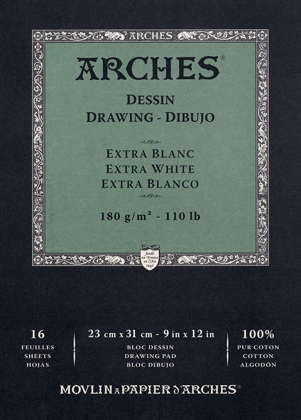 Arches Blok rysunkowy - - extra white, 23 x 31 cm, 180 g, 16 ark.