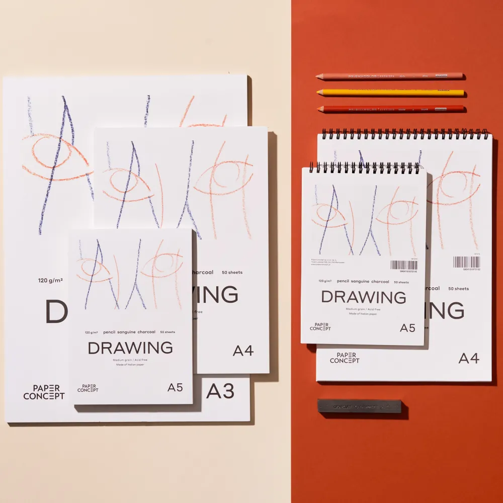 PaperConcept Blok rysunkowy Drawing na spirali - - medium grain A4 120 g 50 ark. > Bloki Szkicowe|Bloki Rysunkowe