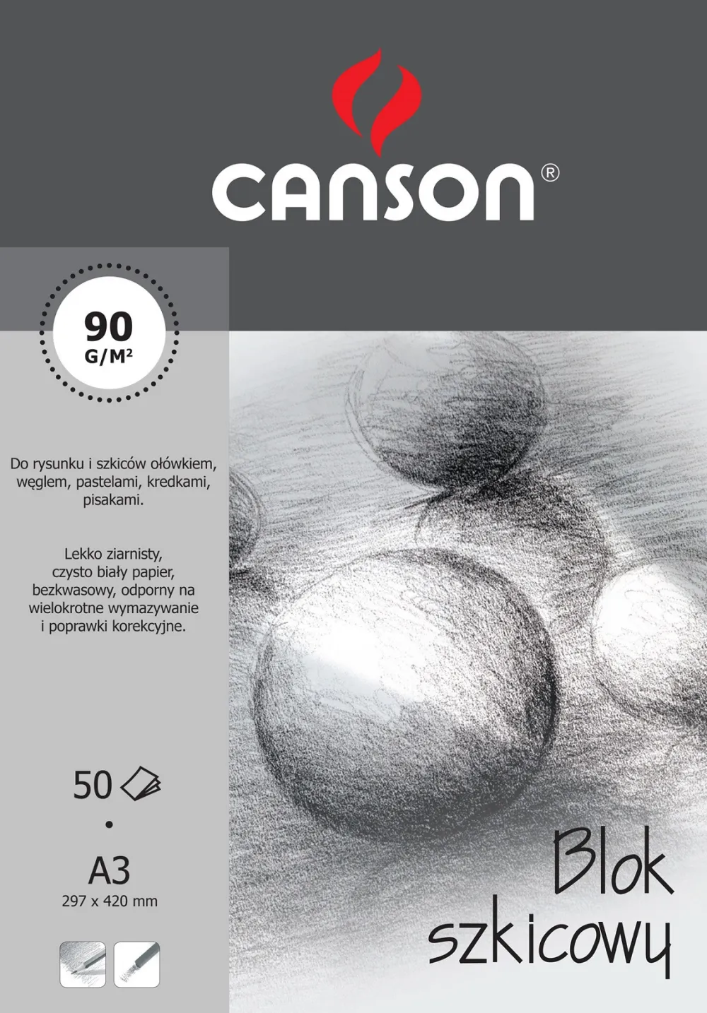 Canson Blok szkicowy A3 - - 90 g, 50 ark.