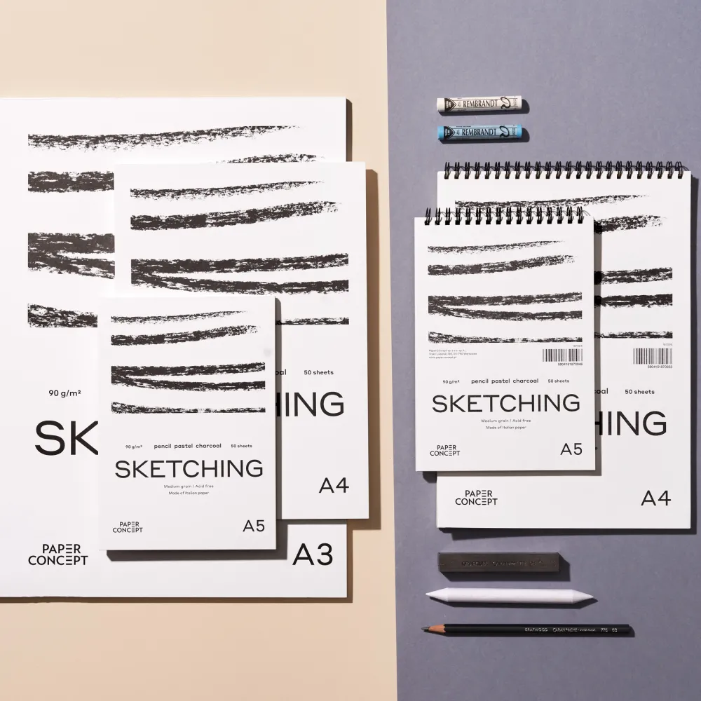PaperConcept Blok szkicowy Sketching na spirali - - medium grain A5 90 g 50 ark.