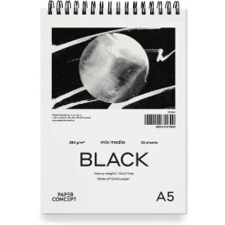 PaperConcept Blok uniwersalny Mix Media Black na spirali - - smooth A5 280 g 25 ark. ><noscript><img width=