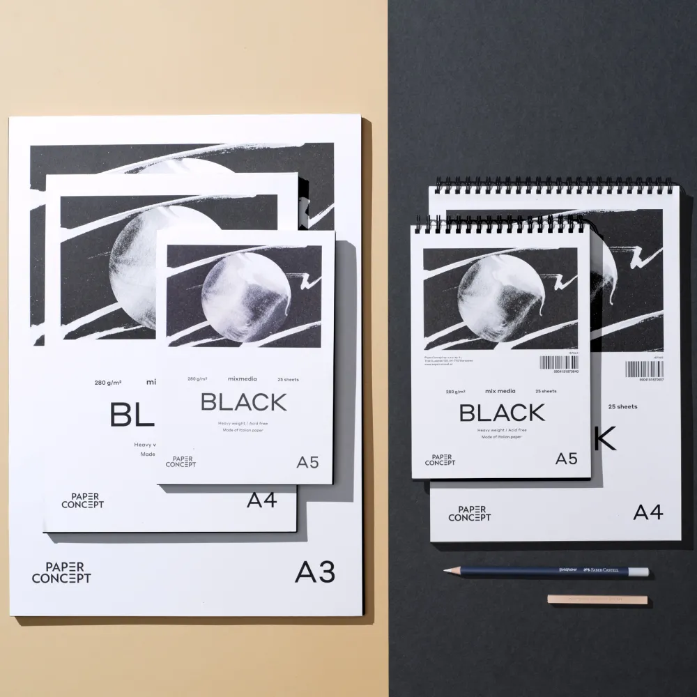 PaperConcept Blok uniwersalny Mix Media Black - - smooth A4 280 g 25 ark. > Papier Do Akwareli|Bloki Uniwersalne