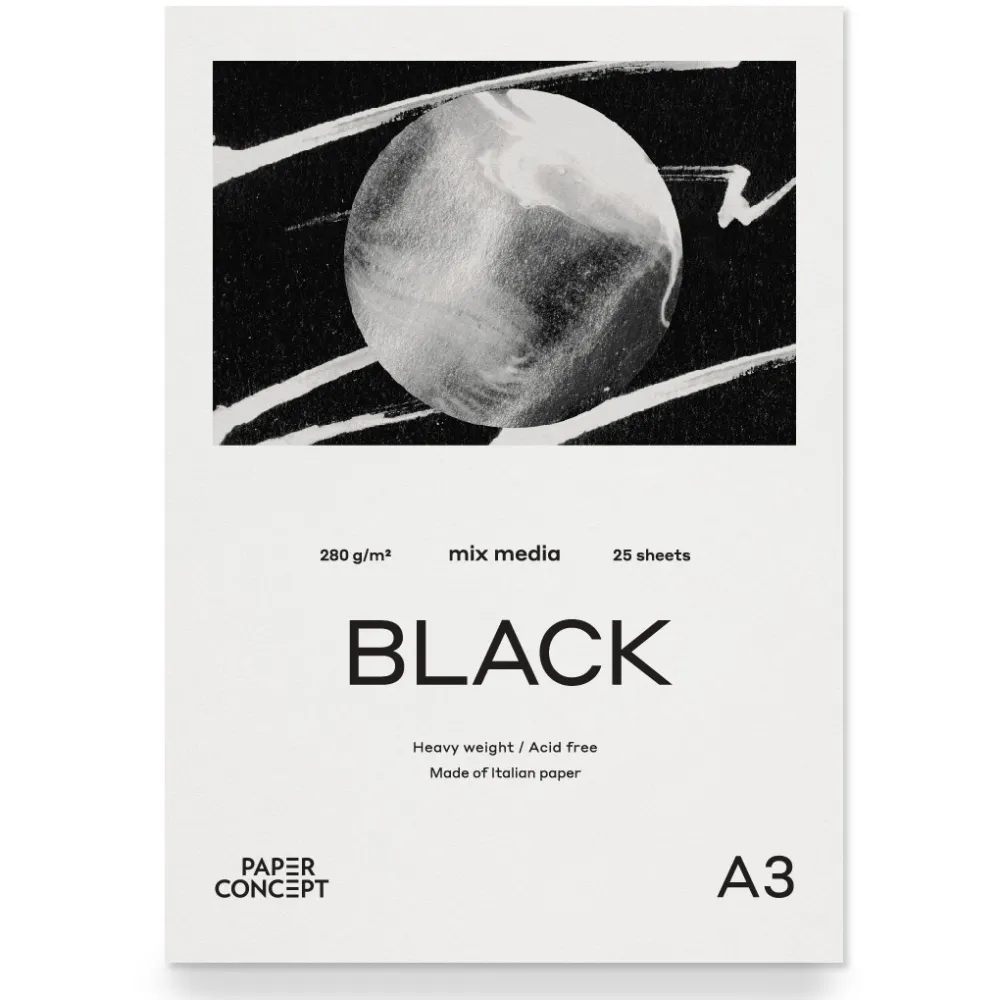 PaperConcept Blok uniwersalny Mix Media Black - - smooth A4 280 g 25 ark. > Papier Do Akwareli|Bloki Uniwersalne