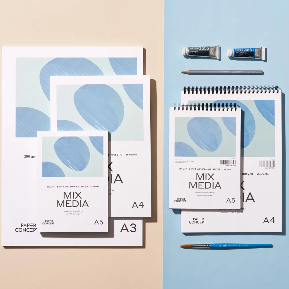 PaperConcept Blok uniwersalny Mix Media na spirali - - medium grain A4 250 g 25 ark. > Papier Do Akwareli|Bloki Uniwersalne