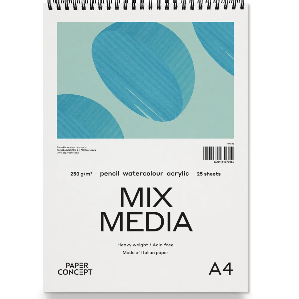 PaperConcept Blok uniwersalny Mix Media na spirali - - medium grain A4 250 g 25 ark. > Papier Do Akwareli|Bloki Uniwersalne