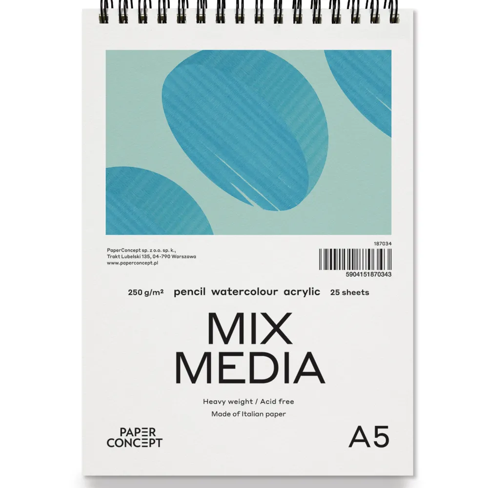 PaperConcept Blok uniwersalny Mix Media na spirali - - medium grain A5 250 g 25 ark. > Papier Do Akwareli|Bloki Uniwersalne