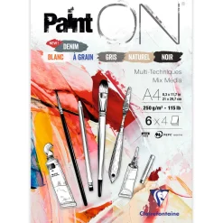 Clairefontaine Blok uniwersalny Paint'On Mixed Media - - 6 kolorów, A4, 250g, 24 ark. ><noscript><img width=