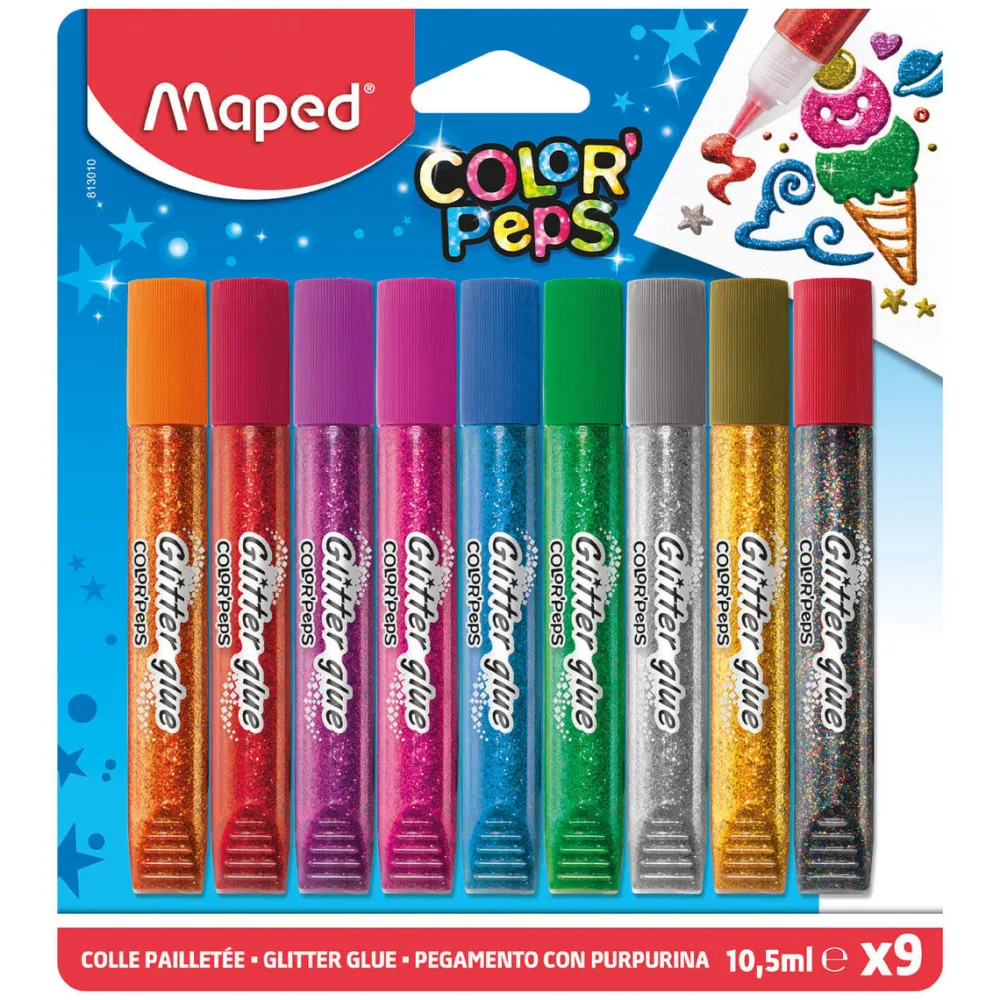 Maped Brokat w kleju Color' Peps dla dzieci - - 9 kolorów x 10,5 ml