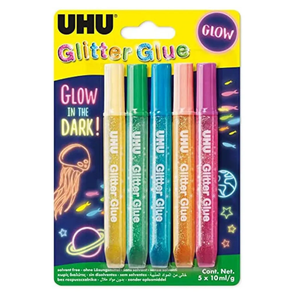 UHU Brokat w kleju świecący w ciemności - - 5 kolorów x 10 ml