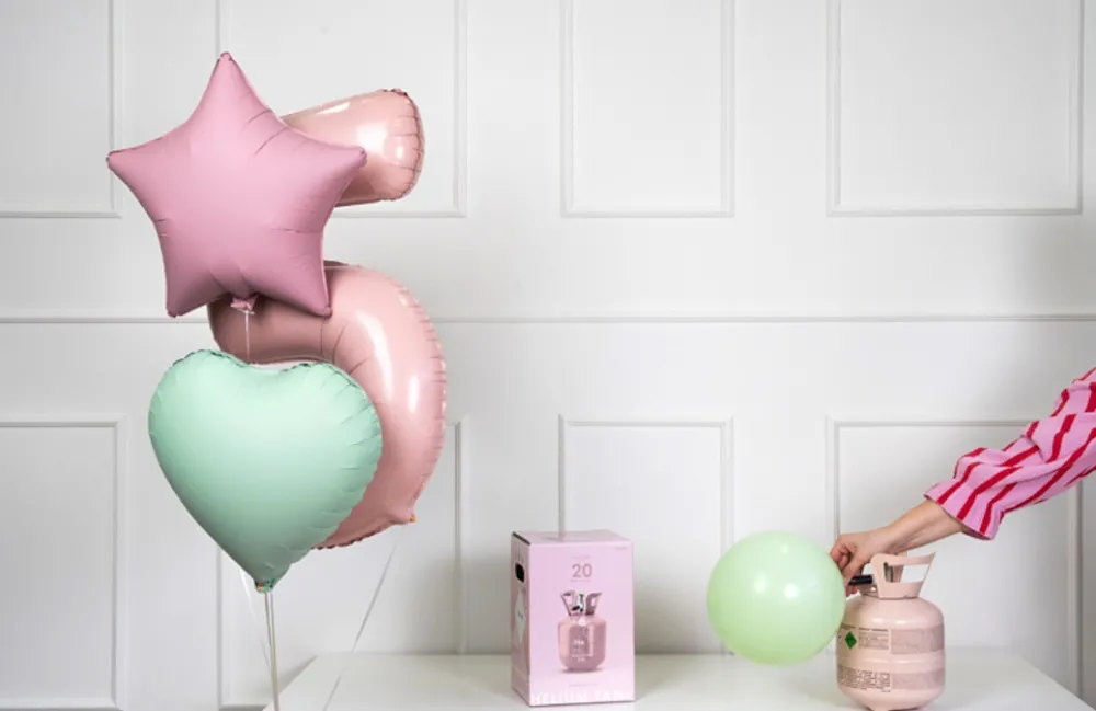 PartyDeco Butla z helem do balonów - jasnoróżowa, 0,15 m3