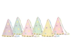PartyDeco Czapeczki papierowe w gwiazdki - pastelowe, 6 szt. ><noscript><img width=