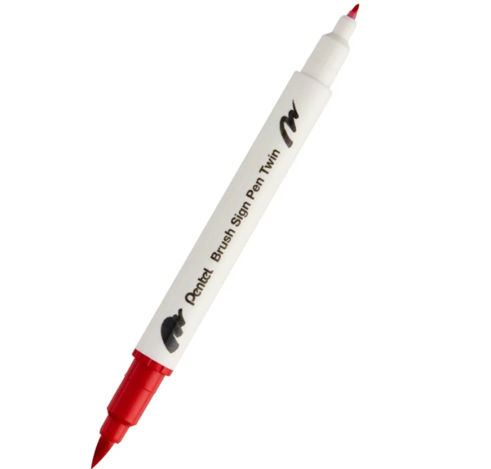 Pentel Dwustronny pisak pędzelkowy Brush Sign Pen Twin - - czerwony > Pisaki Kaligraficzne