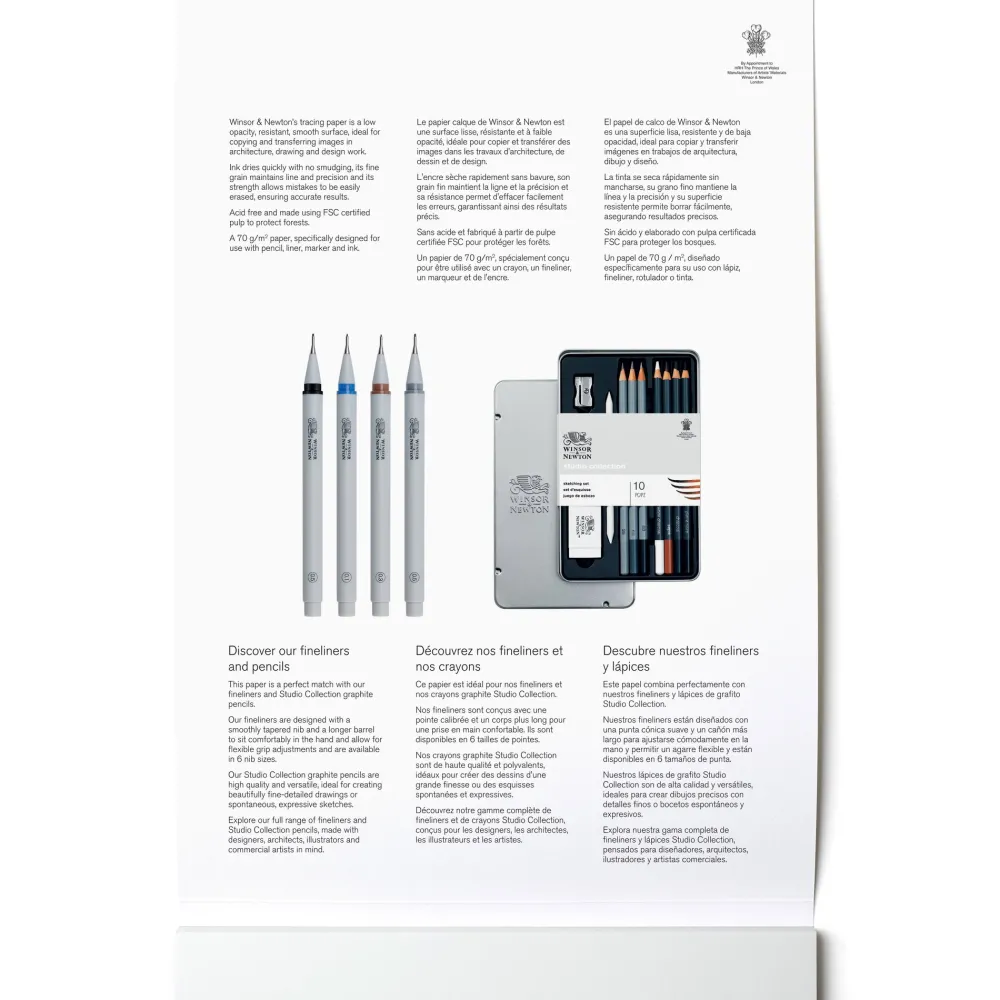Winsor & Newton Kalka kreślarska w bloku - - gładka, 70g, A4, 40 ark. > Kalka Kreślarska
