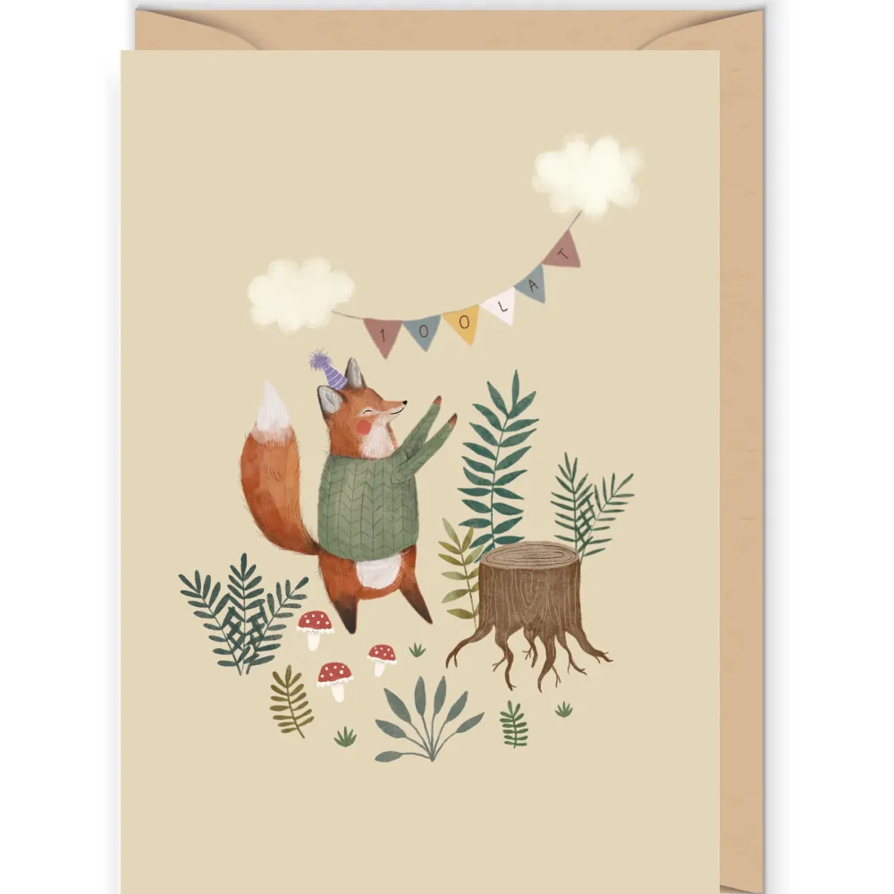 Cudowianki Kartka okolicznościowa - - Lisek jubilat, 12 x 17 cm