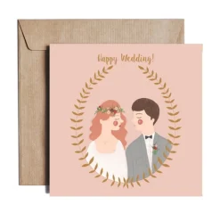 PiesKot Kartka okolicznościowa - - Happy wedding, 14,5 x 14,5 cm
