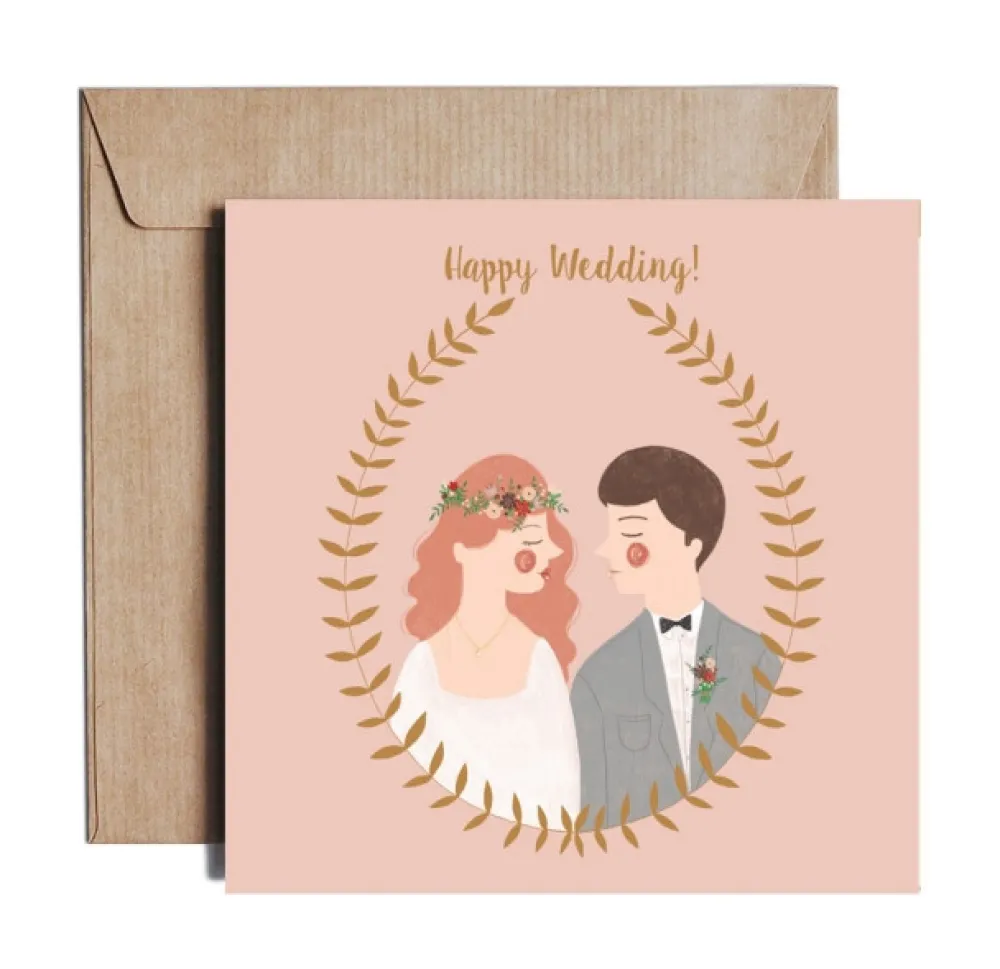 PiesKot Kartka okolicznościowa - - Happy wedding, 14,5 x 14,5 cm