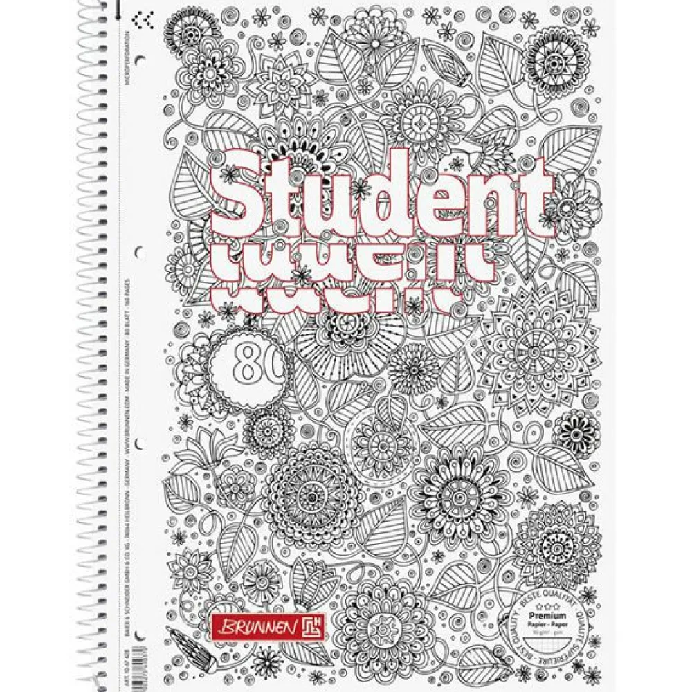 Brunnen Kołozeszyt w kratkę Student Kwiaty A4 - - 90 g/m2 80 ark.