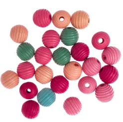 dpCraft Koraliki drewniane kulki, frezowane - - kolorowe, 15 mm, 25 szt.