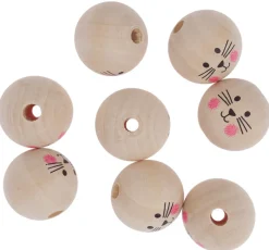 dpCraft Koraliki drewniane kulki, Kocie buźki - - naturalne, 3 cm, 8 szt.