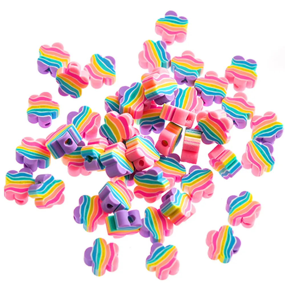 dpCraft Koraliki polimerowe Tęczowe Kwiatki - - 1 cm, 48 szt.