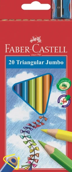 Faber-Castell Kredki trójkątne Jumbo + temperówka - - 20 kolorów > Dzieci Kredki Dla Dzieci