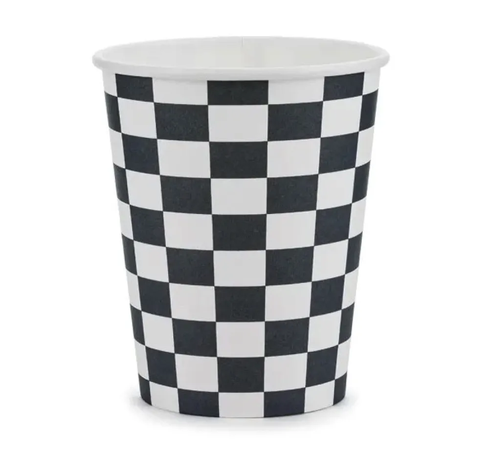 PartyDeco Kubeczki papierowe Szachownica - 220 ml, 6 szt.