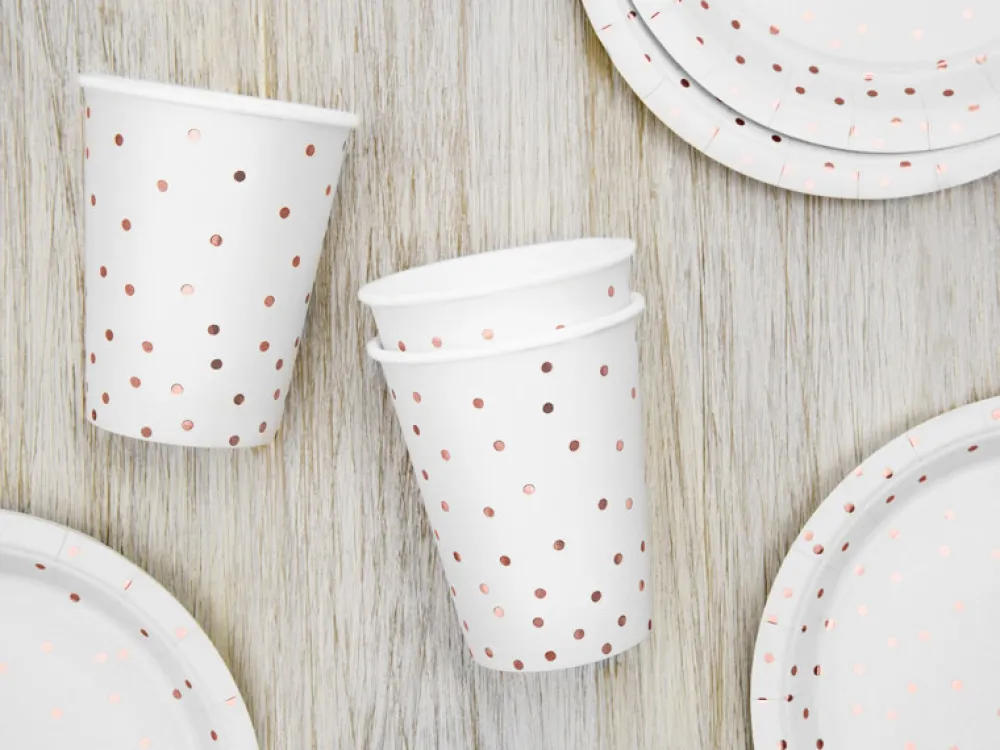 PartyDeco Kubeczki papierowe w różowe kropki - białe, 260 ml, 6 szt. > Kubeczki Papierowe