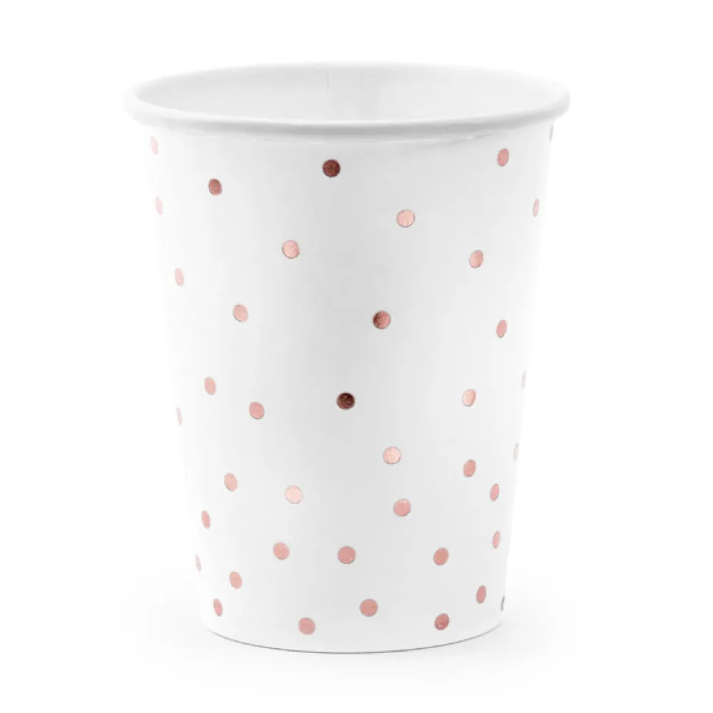 PartyDeco Kubeczki papierowe w różowe kropki - białe, 260 ml, 6 szt. > Kubeczki Papierowe
