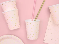 PartyDeco Kubeczki papierowe w złote kropki - jasnoróżowe, 260 ml, 6 szt. ><noscript><img width=