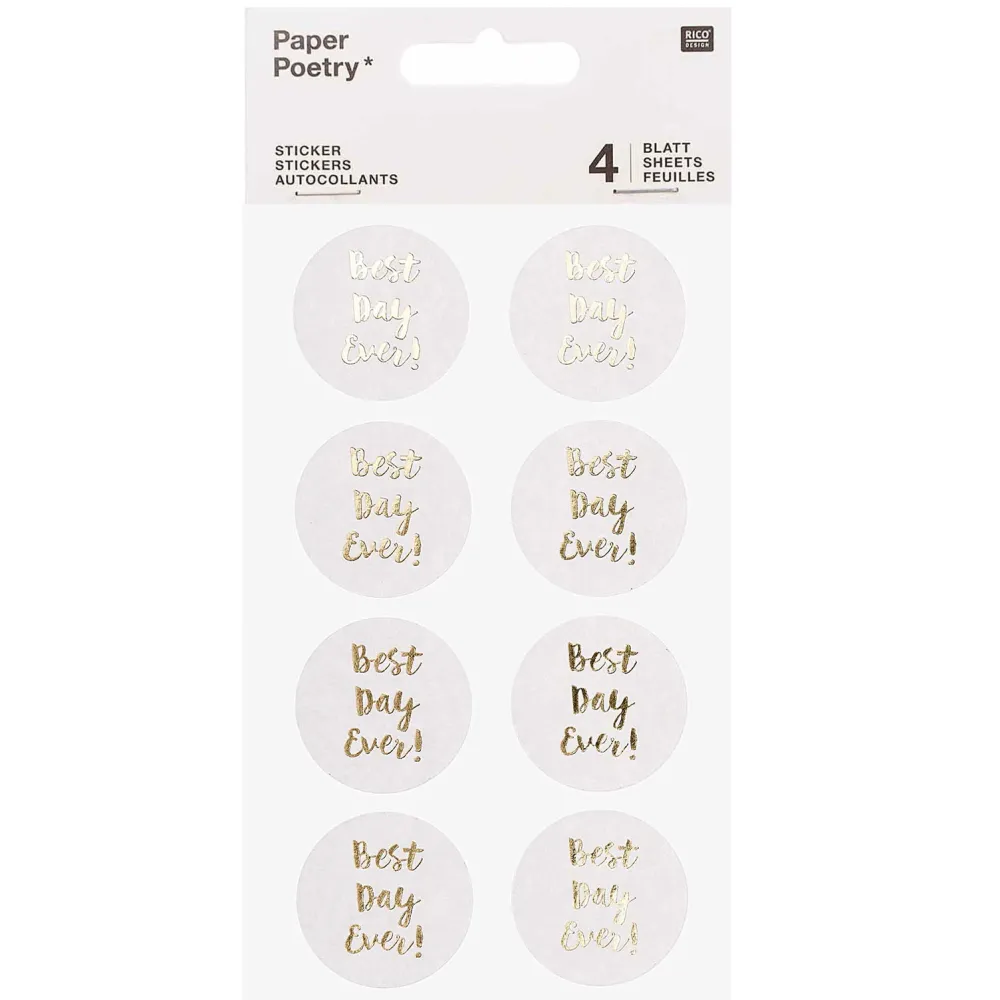 Rico Design Naklejki Best Day Ever - Paper Poetry - białe, 32 szt.