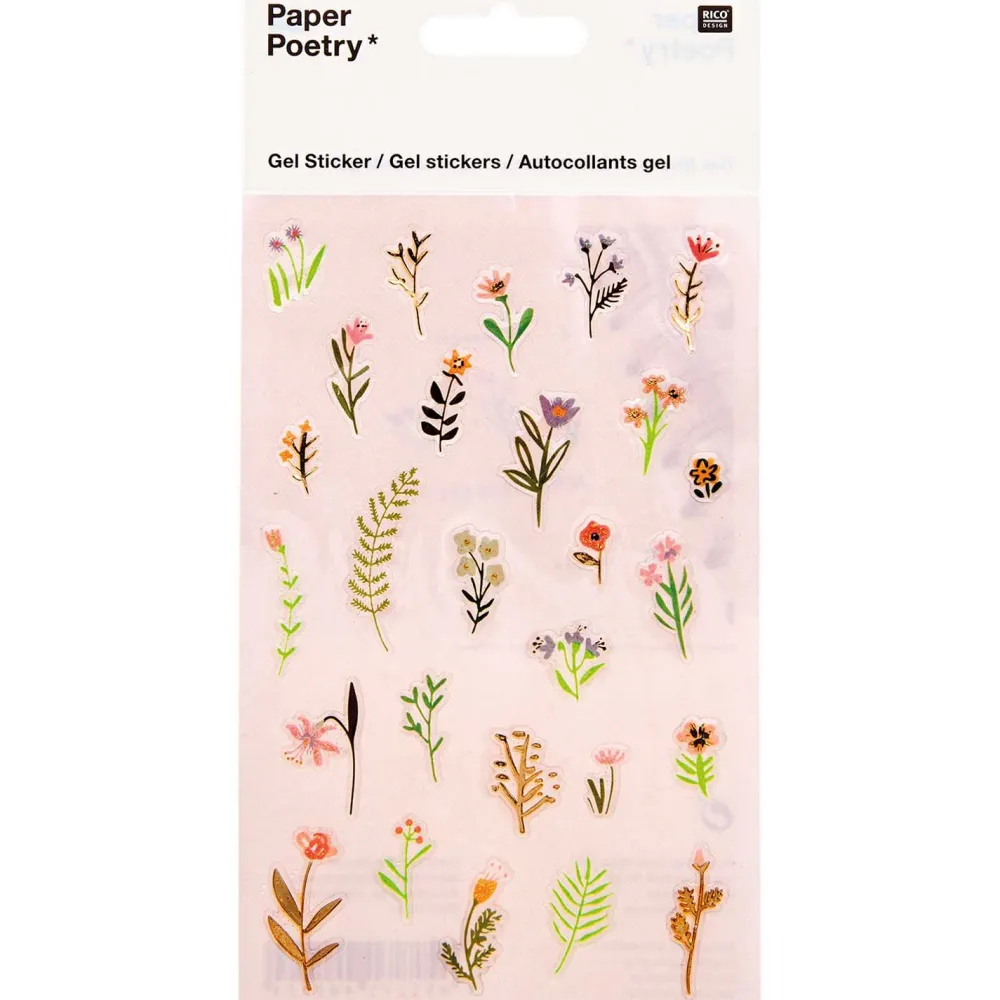 Rico Design Naklejki żelowe - Paper Poetry - kwiaty, 26 szt.