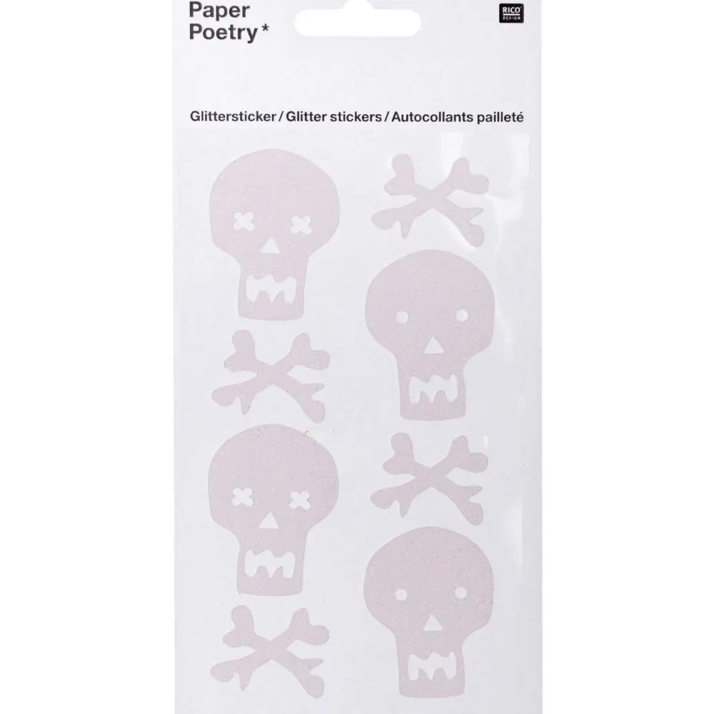 Rico Design Naklejki halloweenowe z brokatem - Paper Poetry - Czaszki, 8 szt.