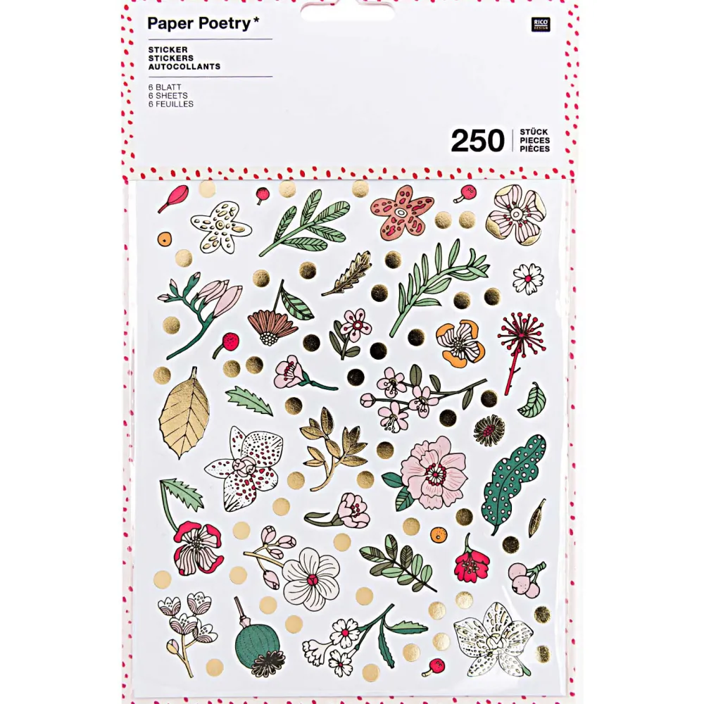 Rico Design Naklejki Hygge - Paper Poetry - kwiaty, 250 szt.