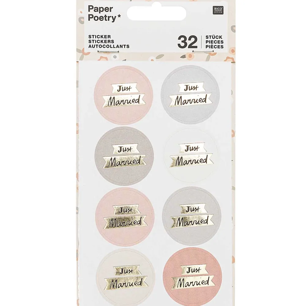 Rico Design Naklejki - Paper Poetry - Just Married, 32 szt.