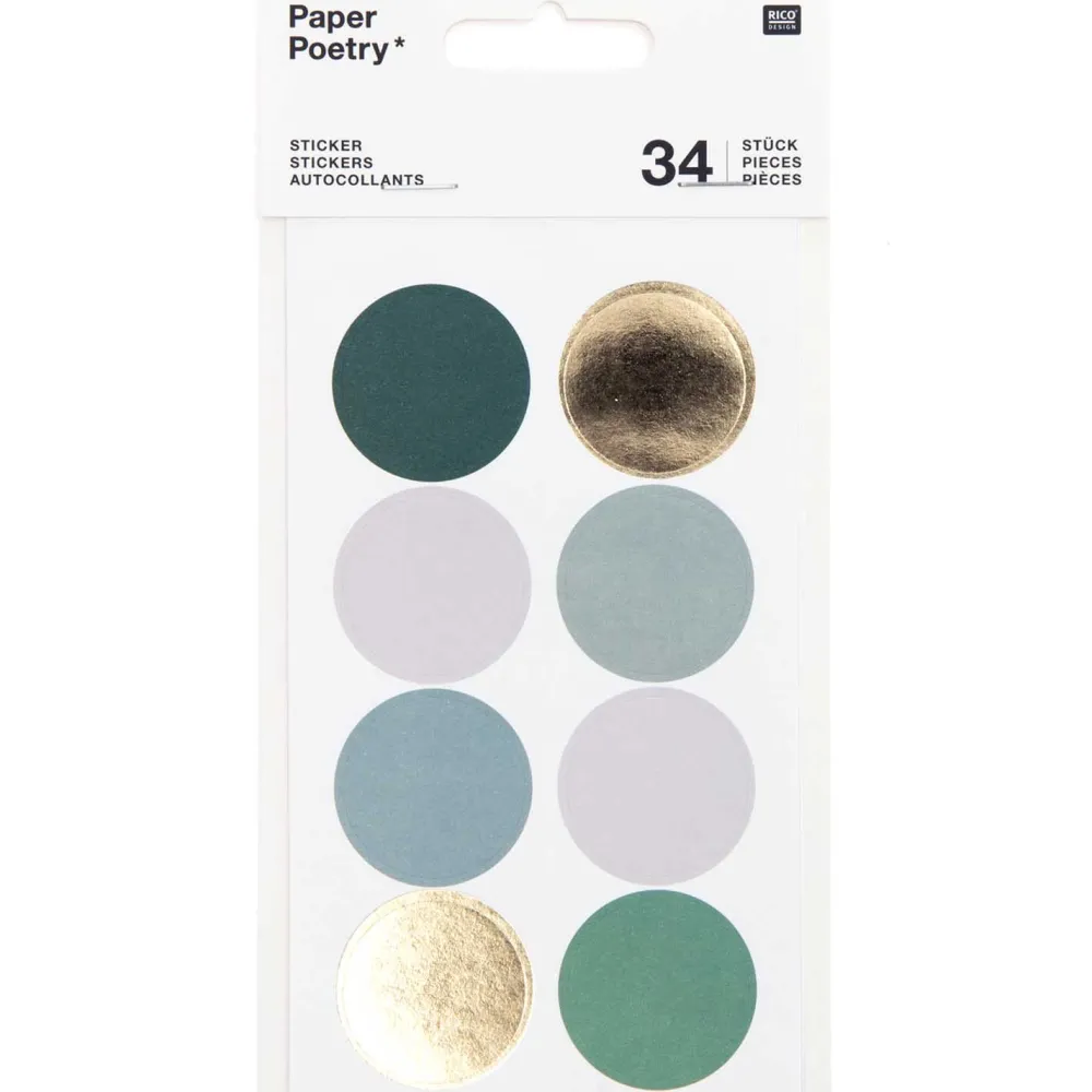 Rico Design Naklejki - Paper Poetry - okrągłe i prostokątne, odcienie zieleni, 34 szt.
