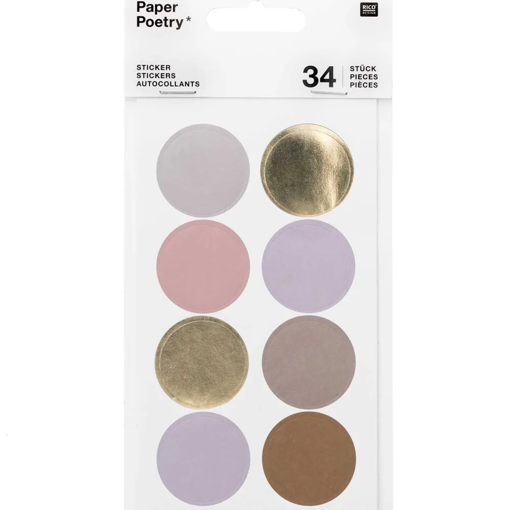 Rico Design Naklejki papierowe Dots & Stripes - Paper Poetry - Mauve 34 szt.