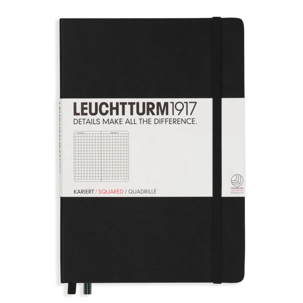Leuchtturm1917 Notatnik - - w kratkę, czarny, twarda okładka, A5