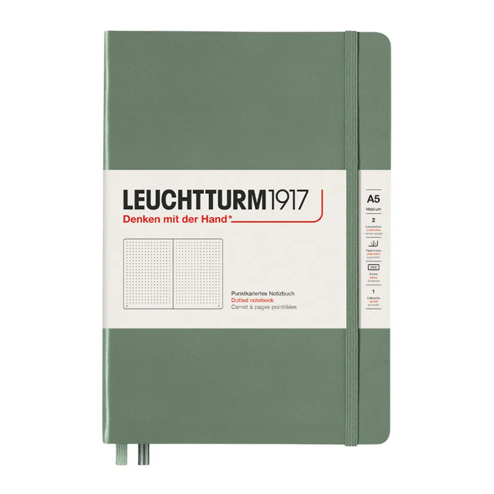 Leuchtturm1917 Notatnik Smooth Colours A5 - - w kropki, twarda okładka, Olive, 80 g/m2