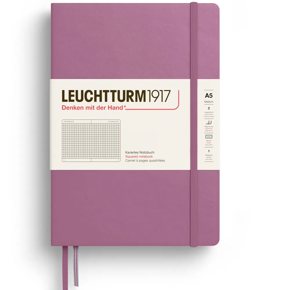 Leuchtturm1917 Notatnik w kratkę A5 - - Dusty Rose, twarda okładka
