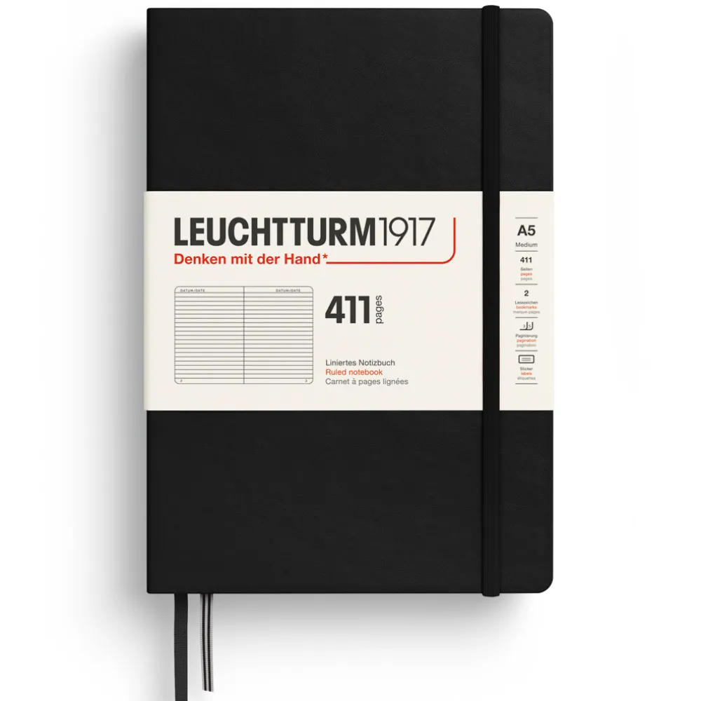 Leuchtturm1917 Notatnik w linie 411 A5 - - Black twarda okładka