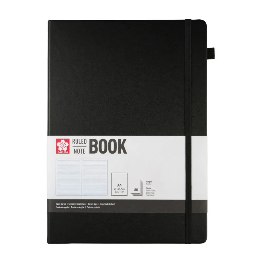 Sakura Notatnik w linie A4 - - Black, twarda okładka, 140 g/m2 > Notatniki W Linie