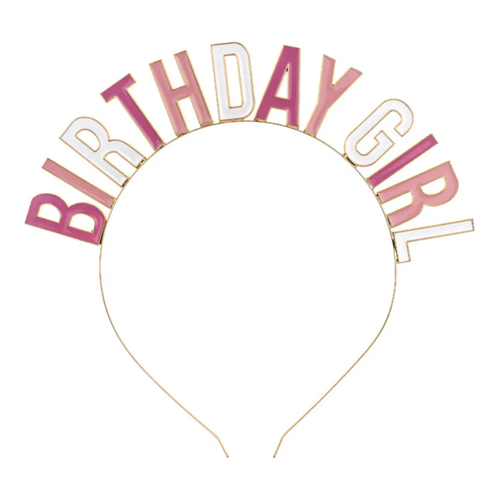 PartyDeco Opaska na głowę Birthday Girl - różowa