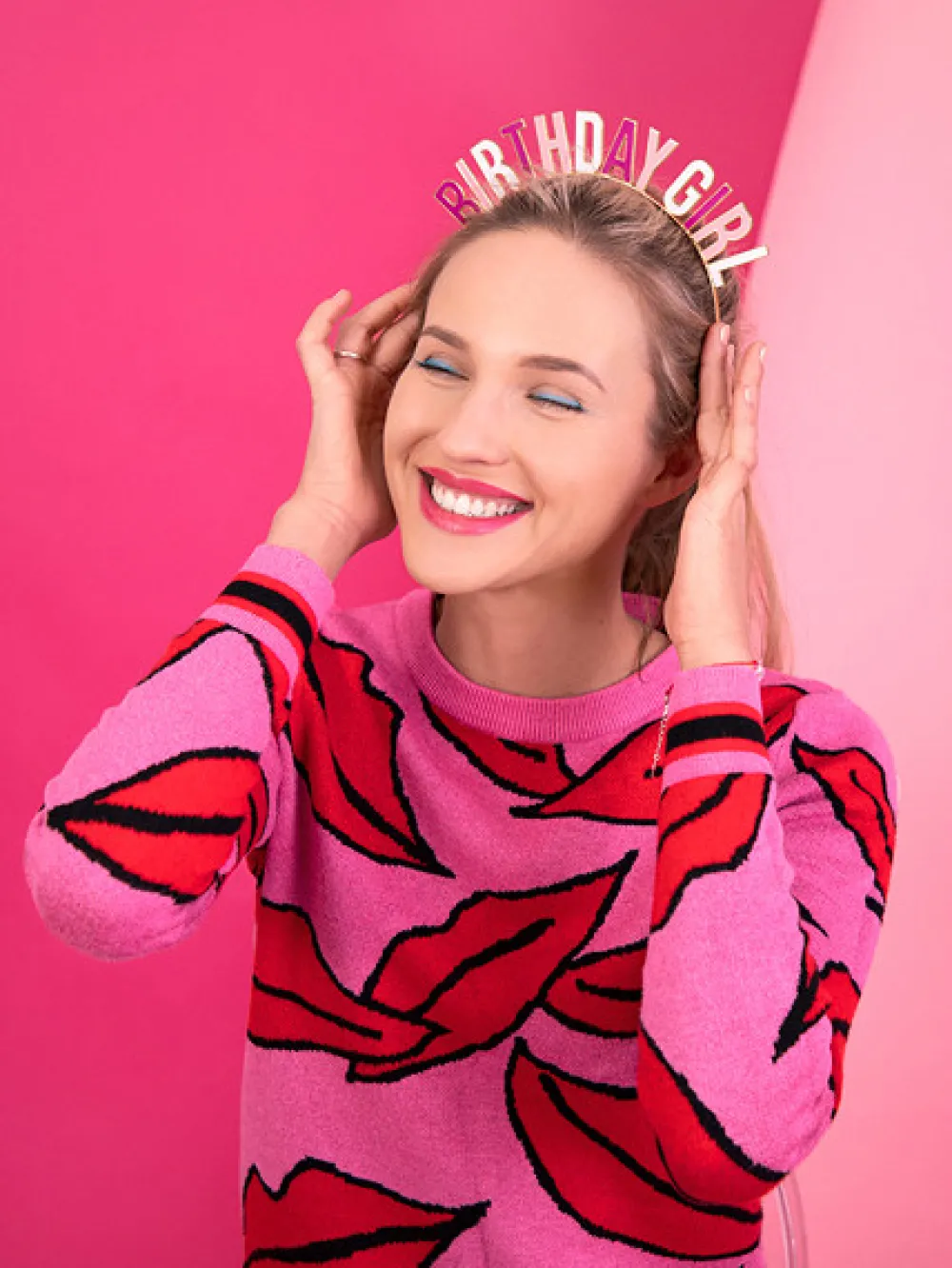 PartyDeco Opaska na głowę Birthday Girl - różowa