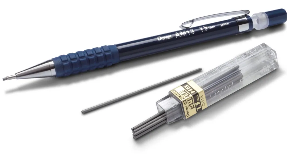 Pentel Ołówek automatyczny AM13 z grafitami - - czarny, 1,3 mm, HB