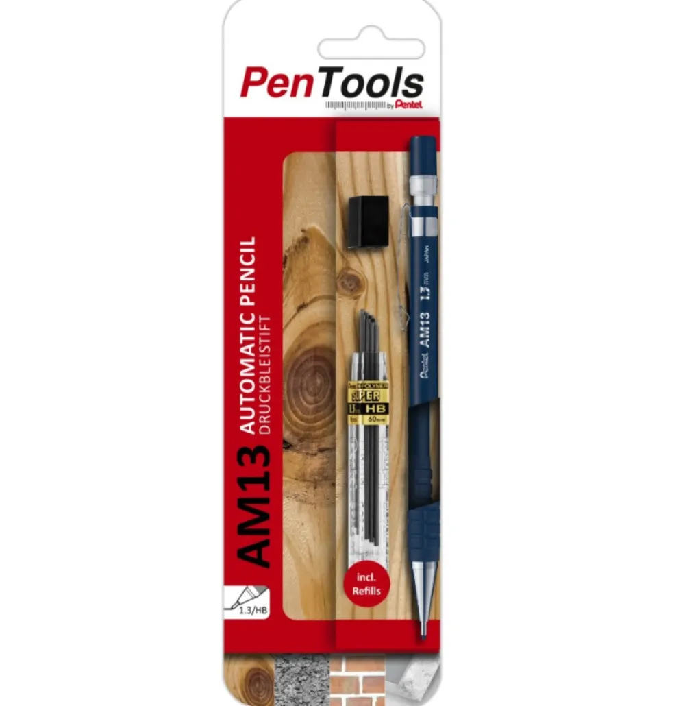 Pentel Ołówek automatyczny AM13 z grafitami - - czarny, 1,3 mm, HB