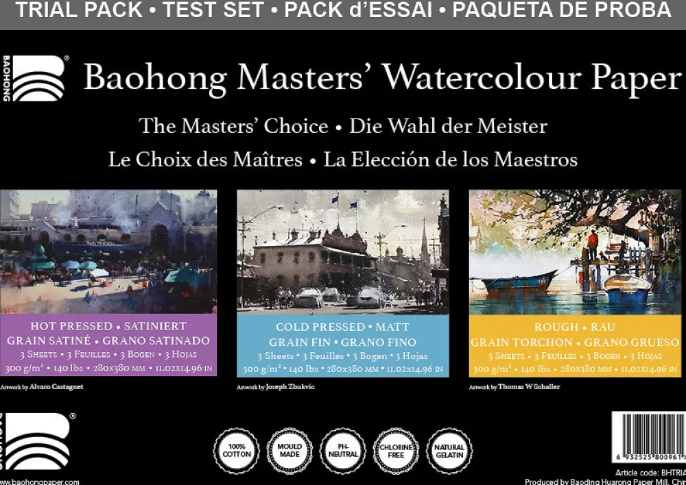 Baohong Papier do akwareli Master's Trial Pack 28 x 38 cm - - 300 g 9 ark. > Papier Do Akwareli