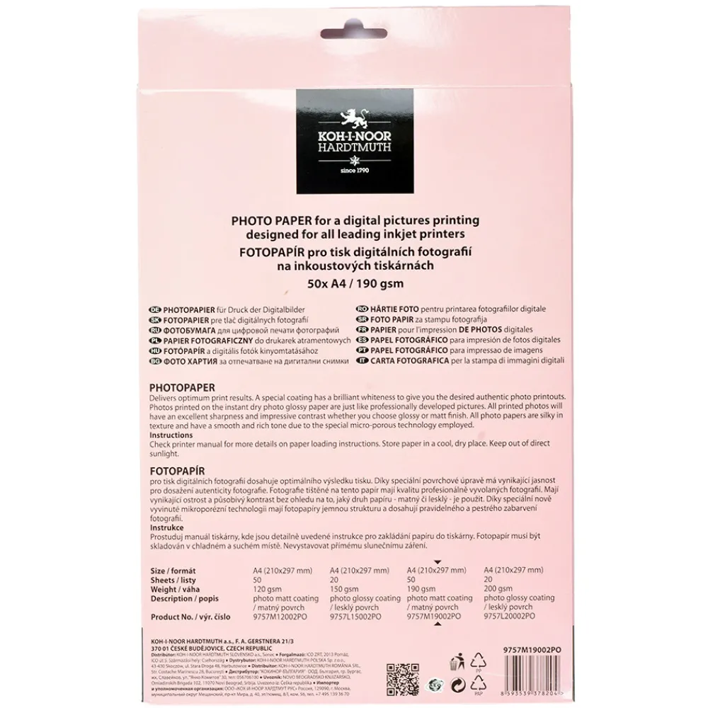 KOH-I-NOOR Papier fotograficzny matowy A4 - - 190 g/m² 50 ark. > Papier Fotograficzny
